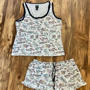 Laura Ashley Pajama Set Tank Shorts Size XL Ruffle Trim